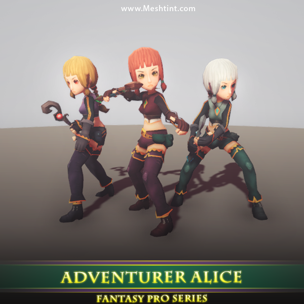 Adventurer Alice 1.4 Mesh Tint Shop3DSA Unity3D Game Low Poly Download 3D Model