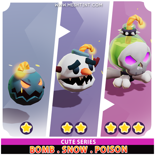 Bomb Snow Poison Evolution Cute Meshtint 3d model unity low poly game fantasy creature monster