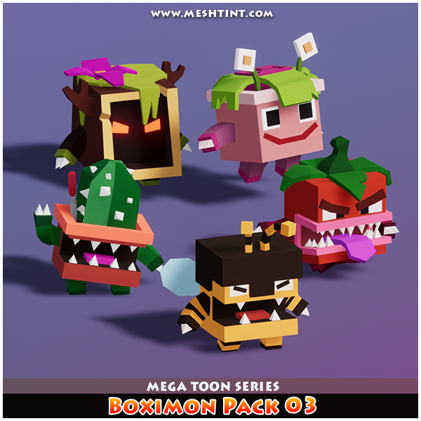 Boximon Pack 03 Mega Toon Series Mesh Tint Shop3DSA Unity3D Game Low Poly Download 3D Model
