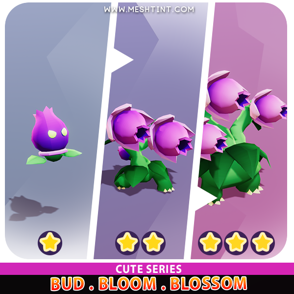 Bud Bloom Blossom Evolution Cute Flower plant Meshtint 3d model unity low poly creature monster