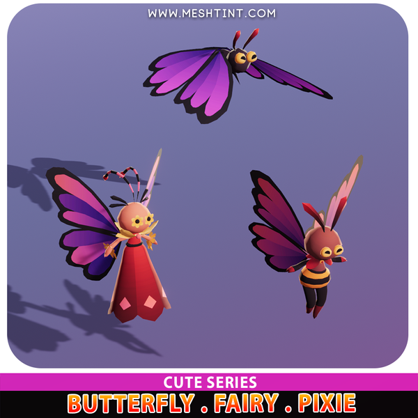 Butterfly Fairy Pixie Evolution Cute Meshtint 3d model unity low poly game evolution insect bug