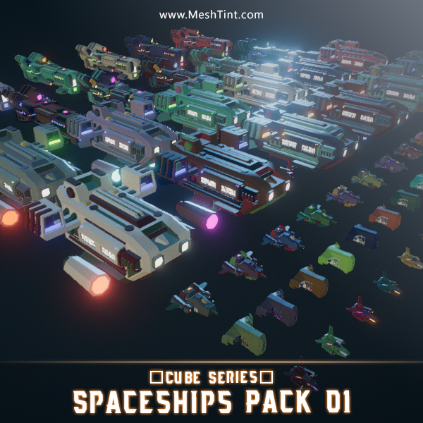 CUBE - Spaceships Pack 01 Mesh Tint Shop3DSA Unity3D Game Low Poly Download 3D Model