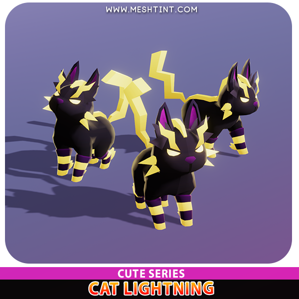 Cat Bolt Lightning pet Meshtint 3d model unity low poly game fantasy creature evolution evolve