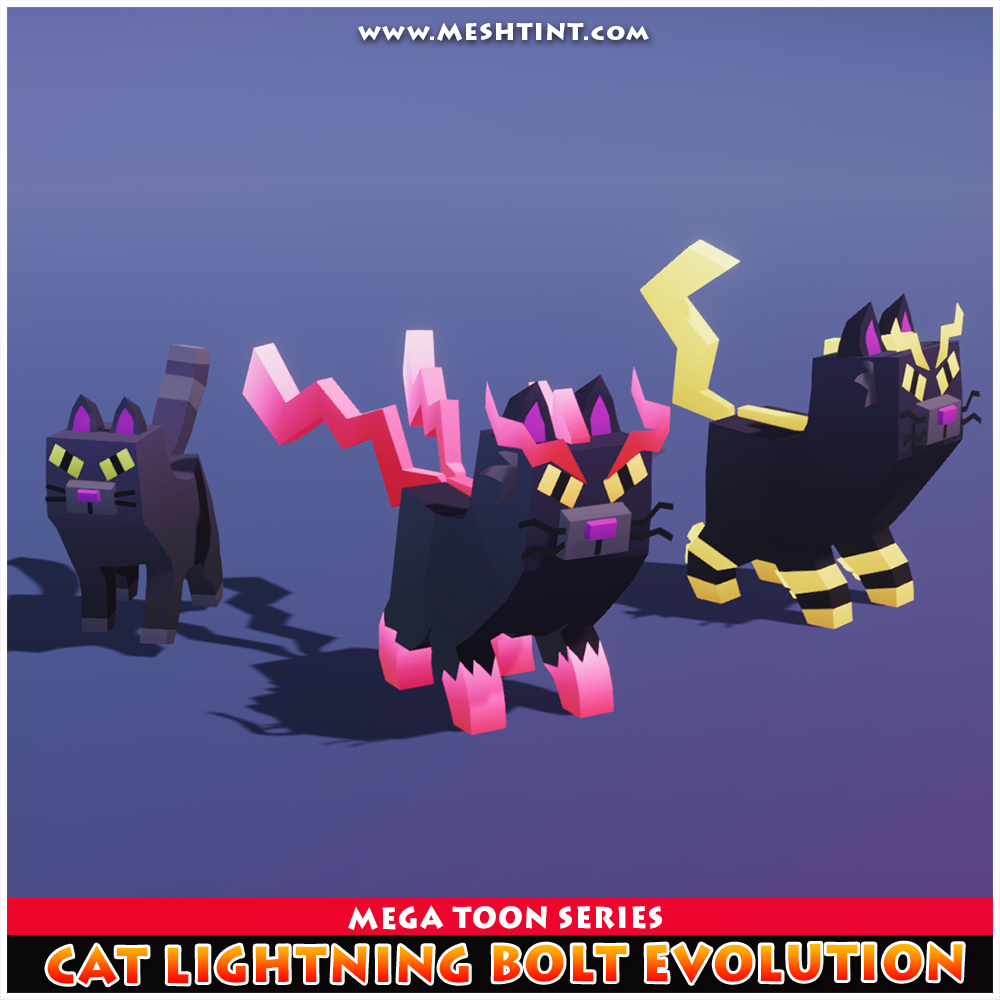 Cat Lightning Bolt Evolution Mega Toon Meshtint 3d model unity low poly game sci fi Pokemon