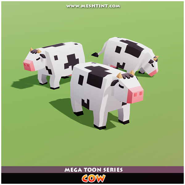 Cow Mega Toon farm animals Meshtint 3d model unity low poly game farming monster boxy 