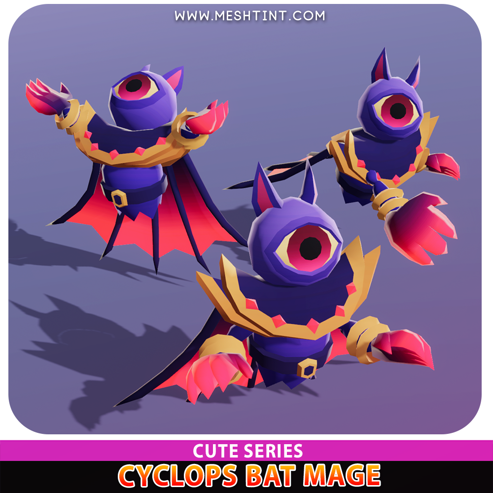 Cyclops Bat Mage Cute Meshtint 3d model modular character unity low poly game halloween monster 