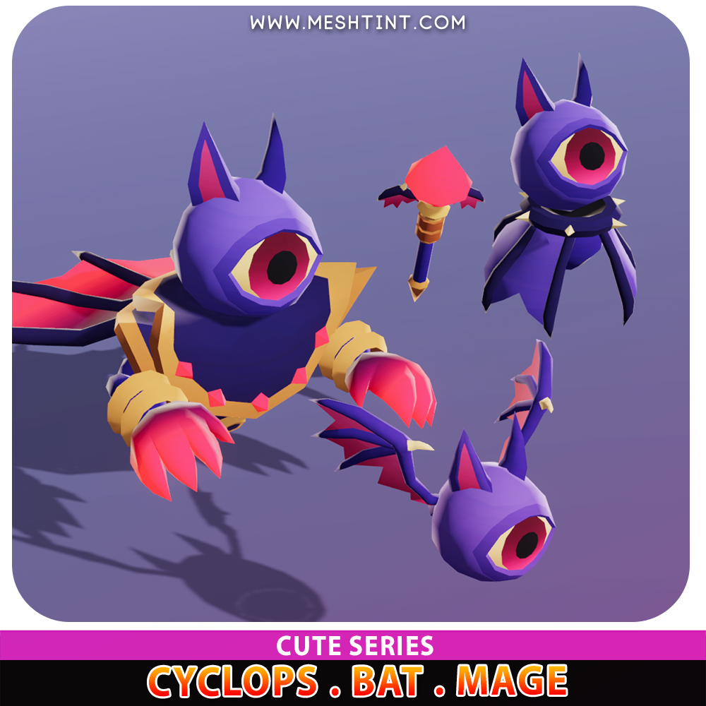 Cyclops Bat Mage Cute Meshtint 3d model unity low poly game fantasy monster evolution Pokemon 
