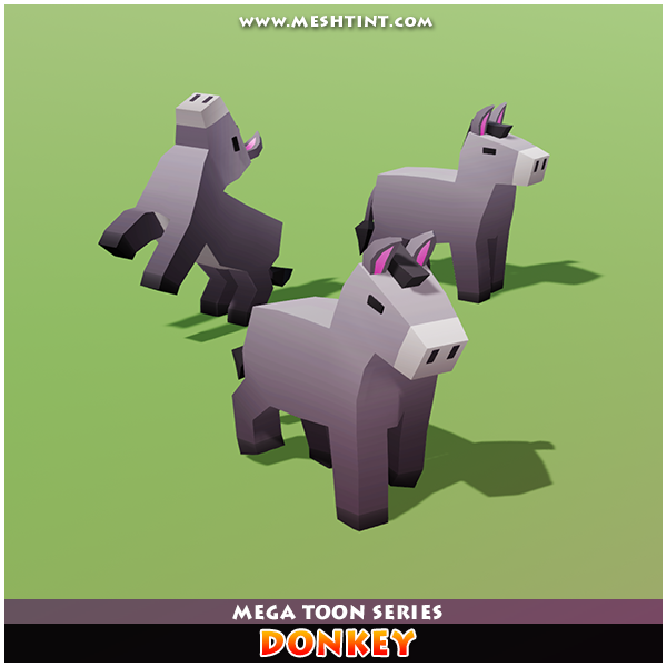 Donkey Mega Toon Farm animals horse pony Meshtint 3d model unity low poly game fantasy boxy