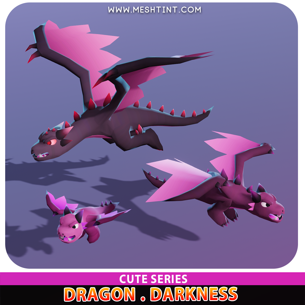 Dragon Darkness Evolution Cute Meshtint 3d model unity low poly game fantasy evolution Pokemon