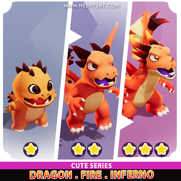 Dragon Fire Inferno Evolution Cute Meshtint 3d model unity low poly game fantasy creature monster