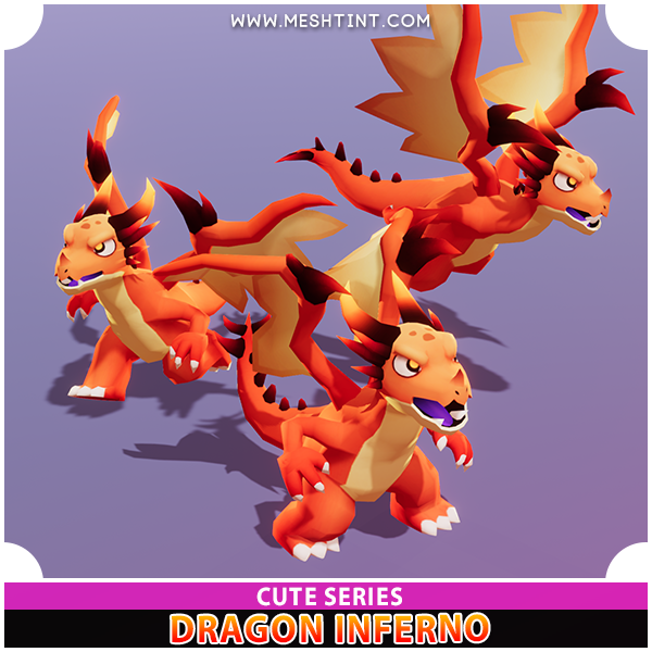 Fire Dragon Inferno Cute Meshtint 3d model unity low poly game fantasy creature monster