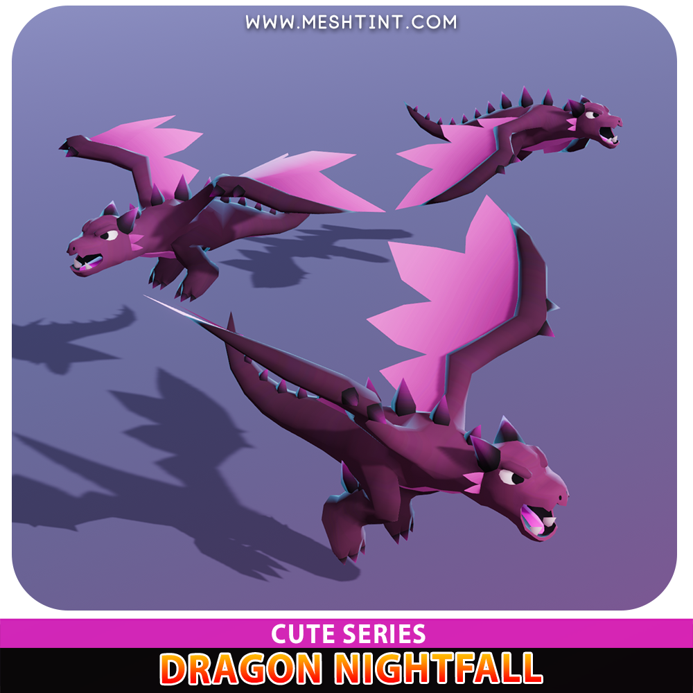 Dragon Nightfall Cute wyvern Meshtint 3d model unity low poly game monster evolution Pokemon