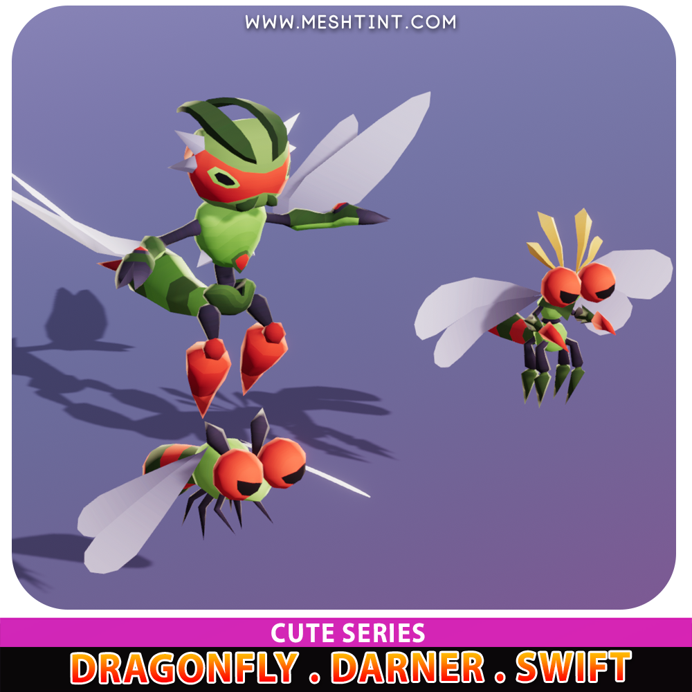 Dragonfly Darner Swift Cute Meshtint 3d model unity low poly game evolution Pokemon insect bug