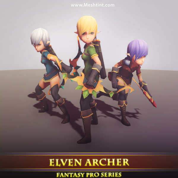 Elven Archer 1.2 Mesh Tint Shop3DSA Unity3D Game Low Poly Download 3D Model