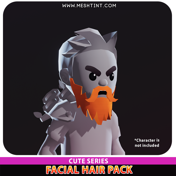 Facial Hair Cute beard moustache Meshtint 3d model modular character unity low poly game fantasy