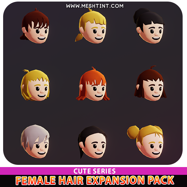 Female Hair Meshtint 3d model modular character unity low poly game fantasy girl woman