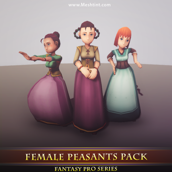 Female Peasants Pack 1.2 Mesh Tint Shop3DSA Unity3D Game Low Poly Download 3D Model