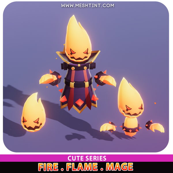 Fire Flame Mage cute Meshtint 3d model unity low poly game fantasy creature monster evolution