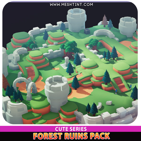 Forest Ruins Cute Meshtint 3d model unity low poly game fantasy jungle castle tree plant platform