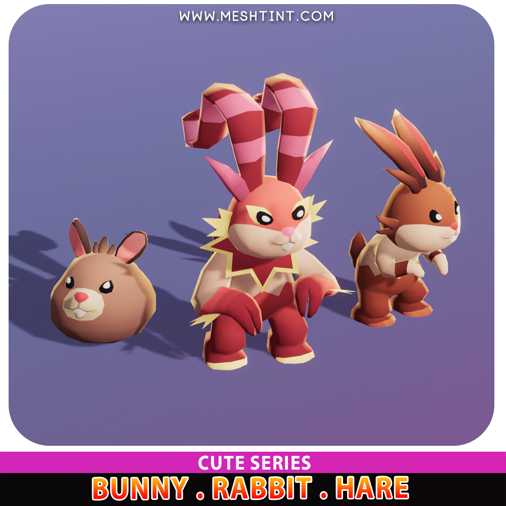Bunny Rabbit Hare Cute Meshtint 3d model unity low poly game fantasy creature monster evolution