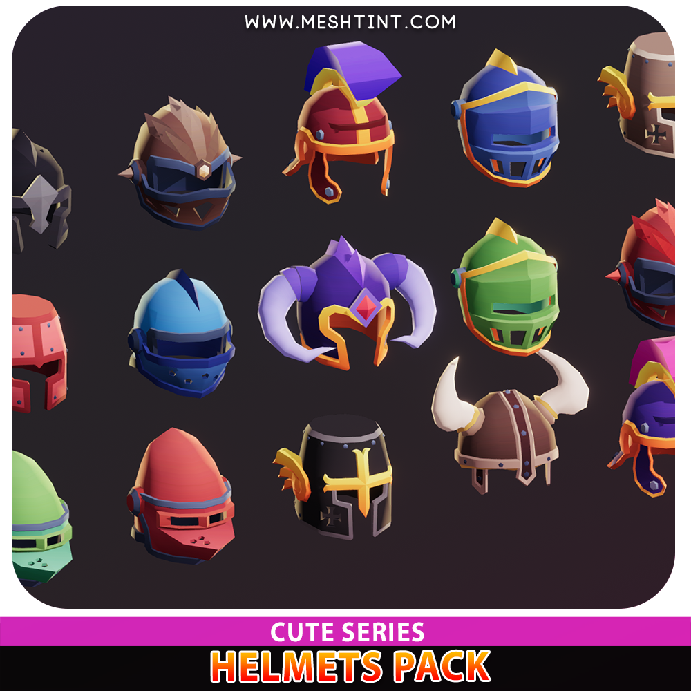 Helmets Pack Cute knight Meshtint 3d model modular character unity low poly game fantasy 