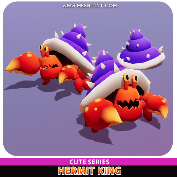 Hermit King Cute Meshtint 3d model unity low poly game fantasy creature monster shell spike