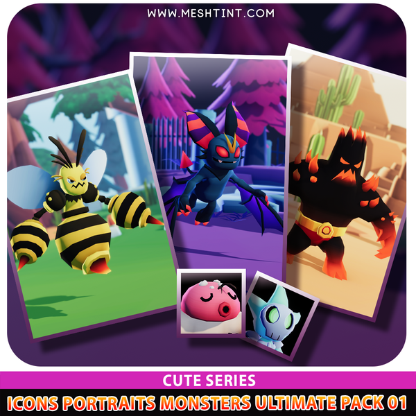 Icons Portraits Monsters Ultimate Pack 01 Cute Series UI  Bee bat spider card game meshtint 3d 2d