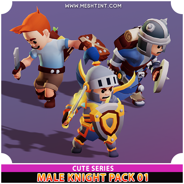 Male Knight Modular Pack 01 Cute Series Mesh Tint Shop3DSA Unity3D Game Low Poly Download 3D Model
