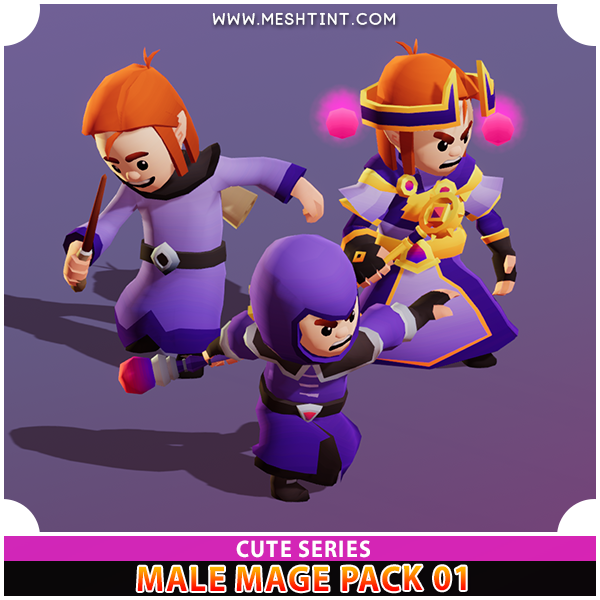 Male Mage Modular Pack 01 Cute Series Mesh Tint Shop3DSA Unity3D Game Low Poly Download 3D Model