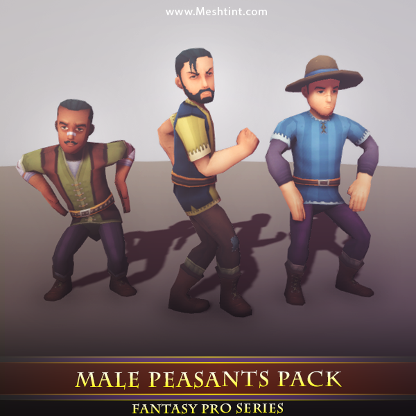 Male Peasants Pack 1.2 Mesh Tint Shop3DSA Unity3D Game Low Poly Download 3D Model