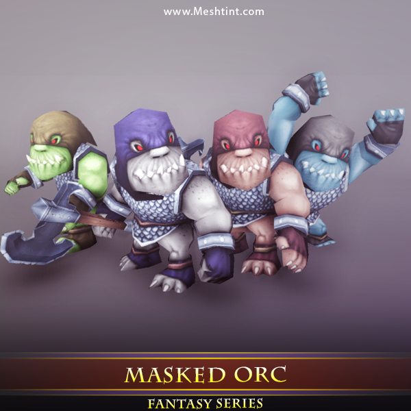 Masked Orc Mesh Tint Shop3DSA Unity3D Game Low Poly Download 3D Model