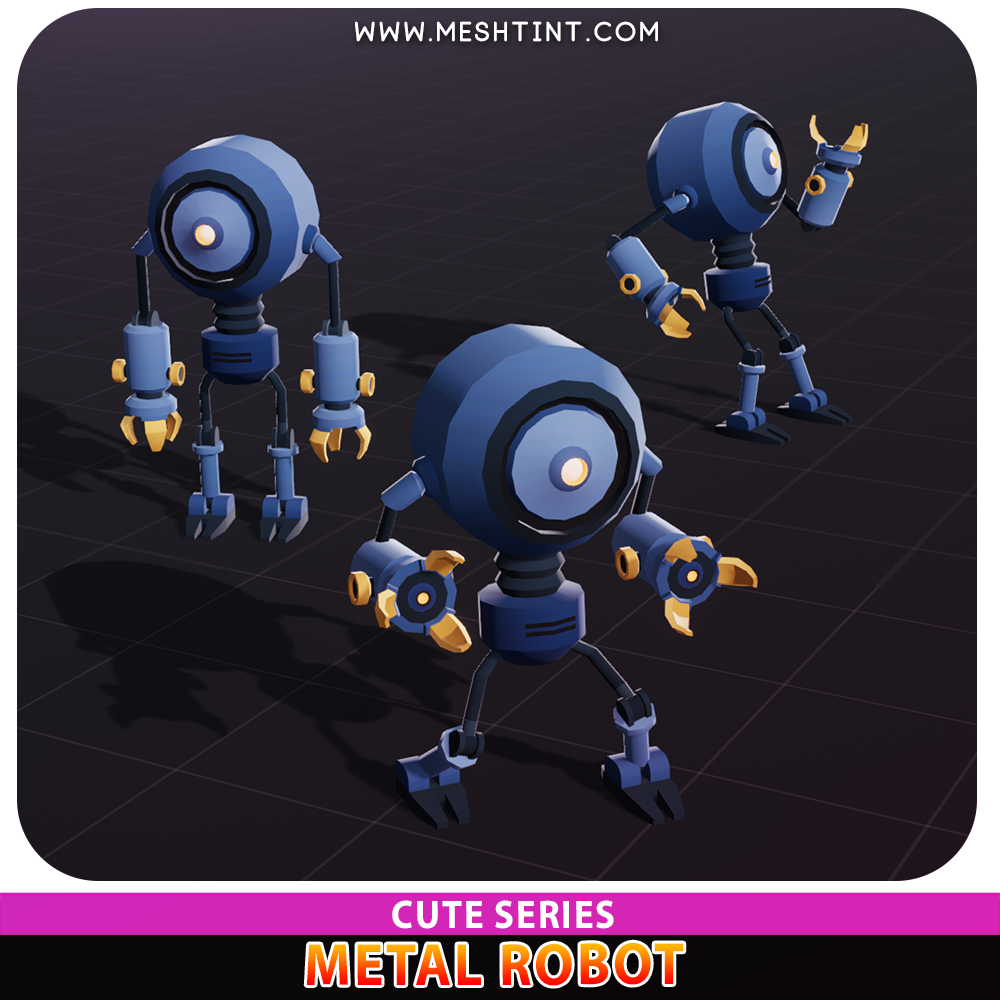Metal Robot Cute Meshtint 3d model unity low poly game sci fi science fiction evolution NFT