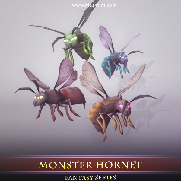Monster Hornet 1.5 Mesh Tint Shop3DSA Unity3D Game Low Poly Download 3D Model