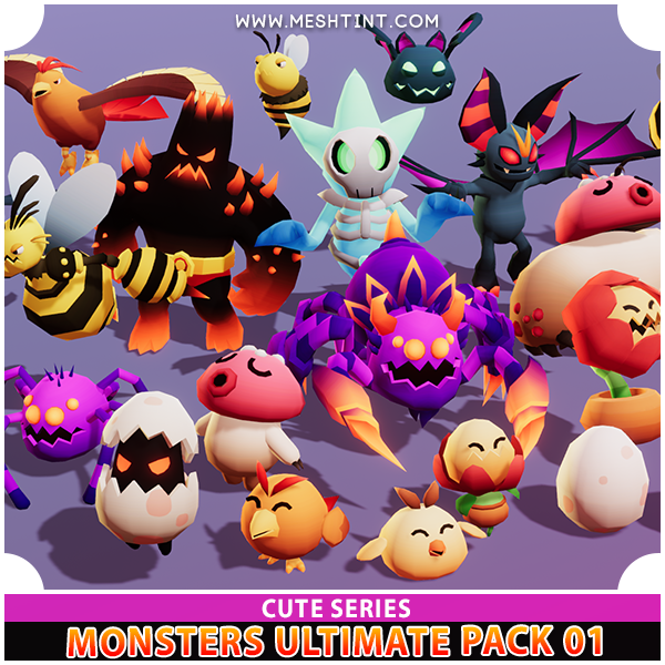 Monsters Ultimate Pack 01 Cute Series Mesh Tint Shop3DSA Unity3D Game Low Poly Download 3D Model