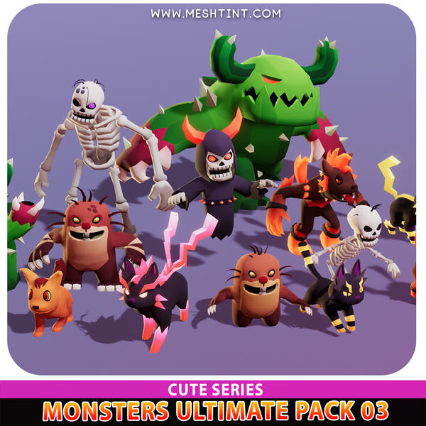 Monsters Ultimate Cute Meshtint 3d model unity low poly game monster evolution evolve Pokemon