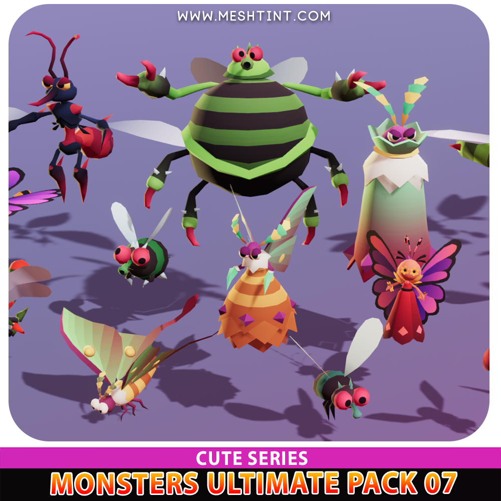 Monsters Ultimate Cute Meshtint 3d model unity low poly game evolution Pokemon bug insect butterfly 