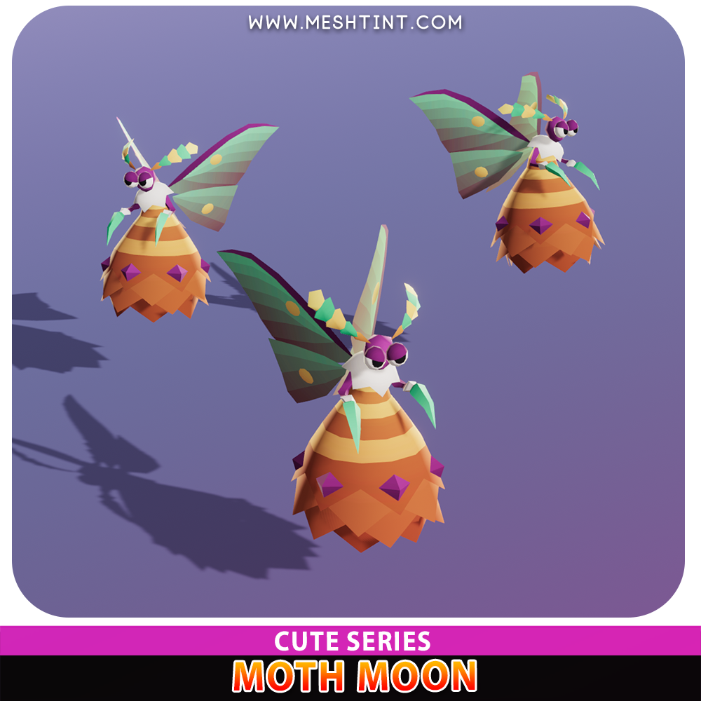 Moth Moon Cute Meshtint 3d model unity low poly game creature monster evolution Pokemon  insect bug