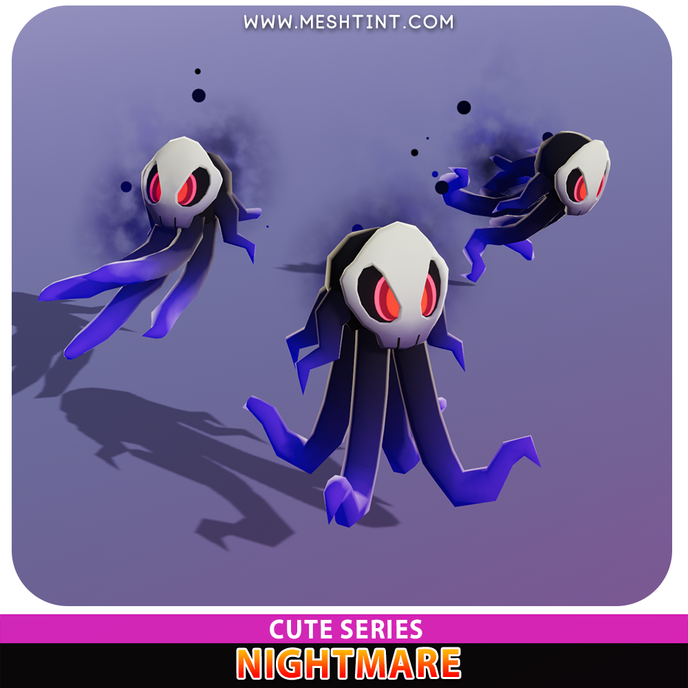 nightmare cute ghost halloween meshtint 3d nft low poly pokemon evolution squid octopus unity