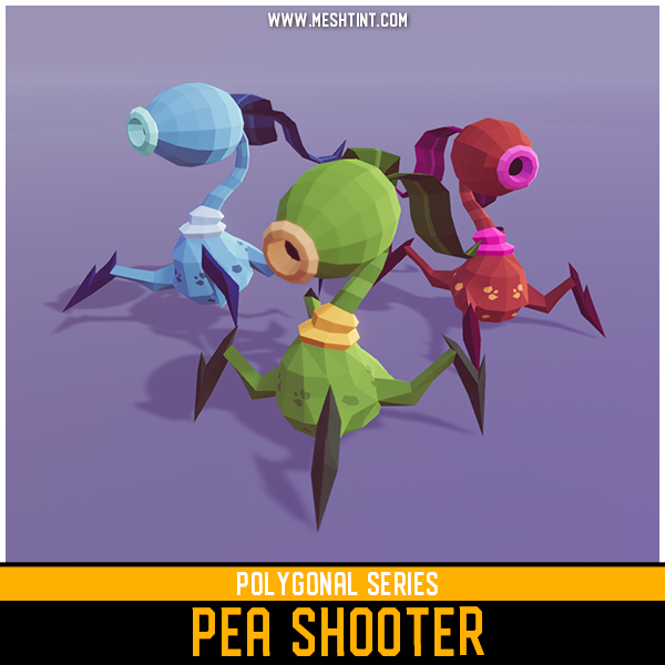 Polygonal Pea Shooter Mesh Tint Shop3DSA Unity3D Game Low Poly Download 3D Model