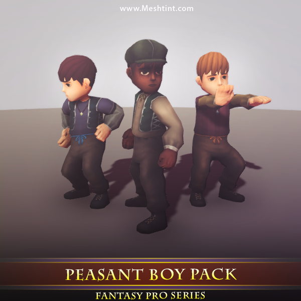 Peasant Boy Pack 1.2 Mesh Tint Shop3DSA Unity3D Game Low Poly Download 3D Model