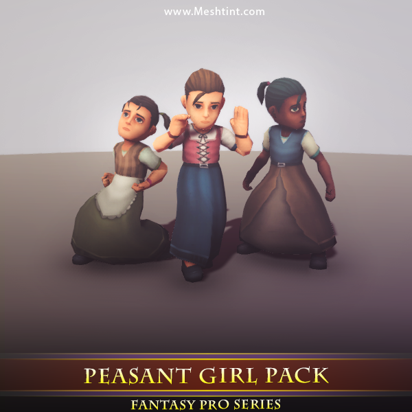 Peasant Girl Pack 1.2 Mesh Tint Shop3DSA Unity3D Game Low Poly Download 3D Model