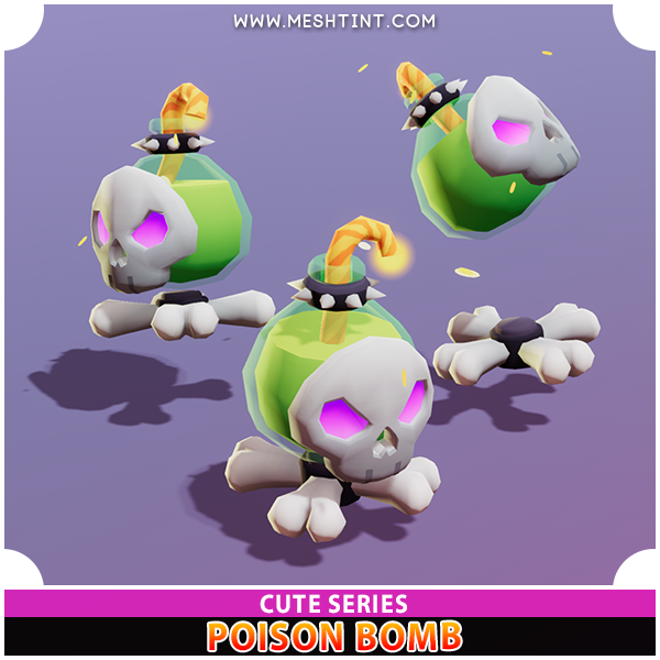 Poison Bomb Cute skull skeleton Meshtint 3d model unity low poly game fantasy creature monster