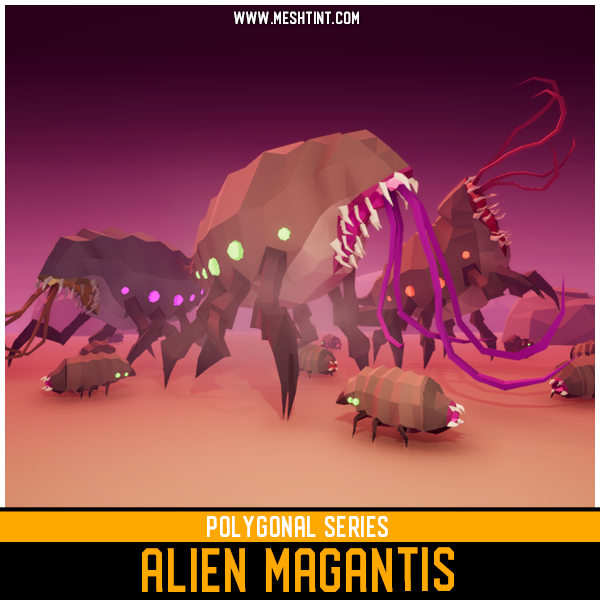 Polygonal - Alien Magantis Mesh Tint Shop3DSA Unity3D Game Low Poly Download 3D Model
