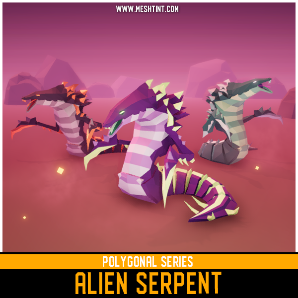 Polygonal - Alien Serpent Mesh Tint Shop3DSA Unity3D Game Low Poly Download 3D Model