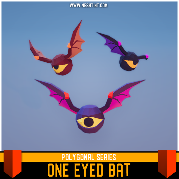 Polygonal - One Eyed Bat Mesh Tint Shop3DSA Unity3D Game Low Poly Download 3D Model