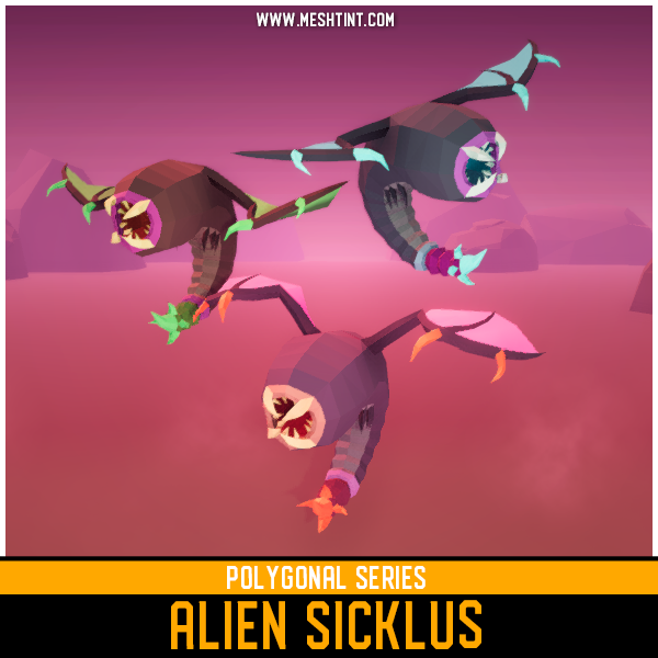 Polygonal - Alien Sicklus Mesh Tint Shop3DSA Unity3D Game Low Poly Download 3D Model