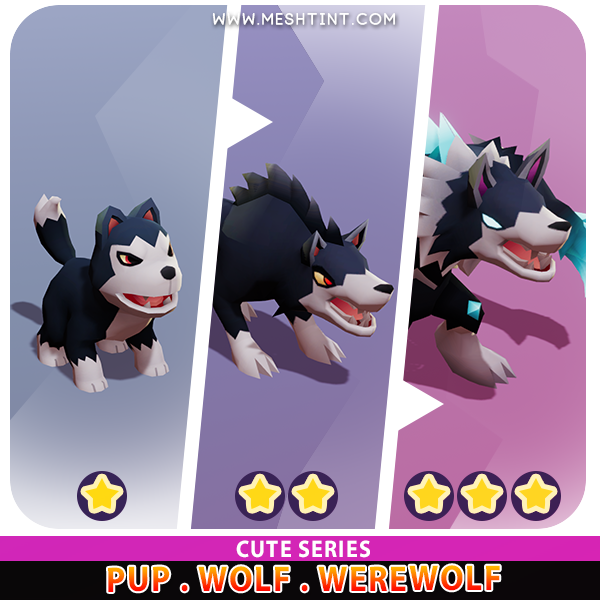 Pup Wolf Werewolf Evolution Cute Meshtint 3d model unity low poly game fantasy monster hallloween