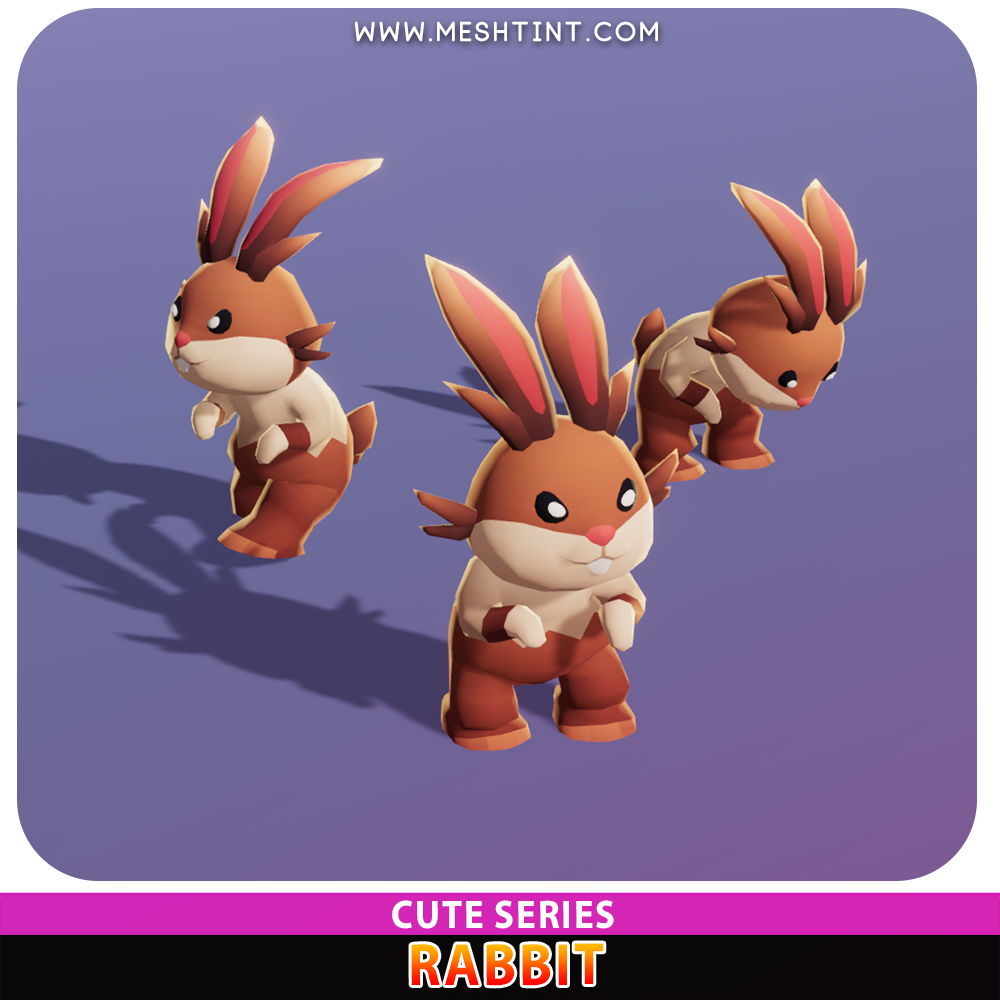 rabbit cute pet Meshtint 3d model unity low poly game fantasy creature monster evolution Pokemon
