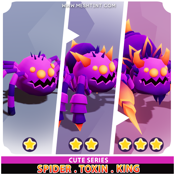 Spider Toxin King Evolution Pack Cute series Mesh Tint Shop3DSA Unity3D Game Low Poly Download 3D Model