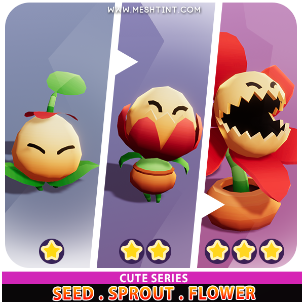 Seed Sprout Flower Evolution Pack Cute Series Mesh Tint Shop3DSA Unity3D Game Low Poly Download 3D Model